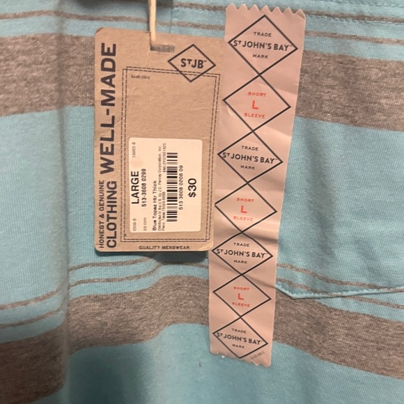 St. John's Bay Light Blue and Gray Striped Polo - Picture 3 of 4